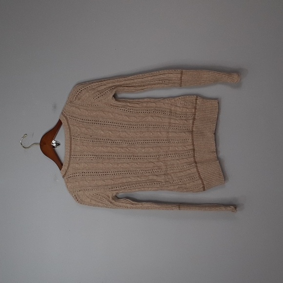 Pandemonium Angora Cotton Wool Blend Tan Deep V-Neck Sweater - Picture 7 of 8